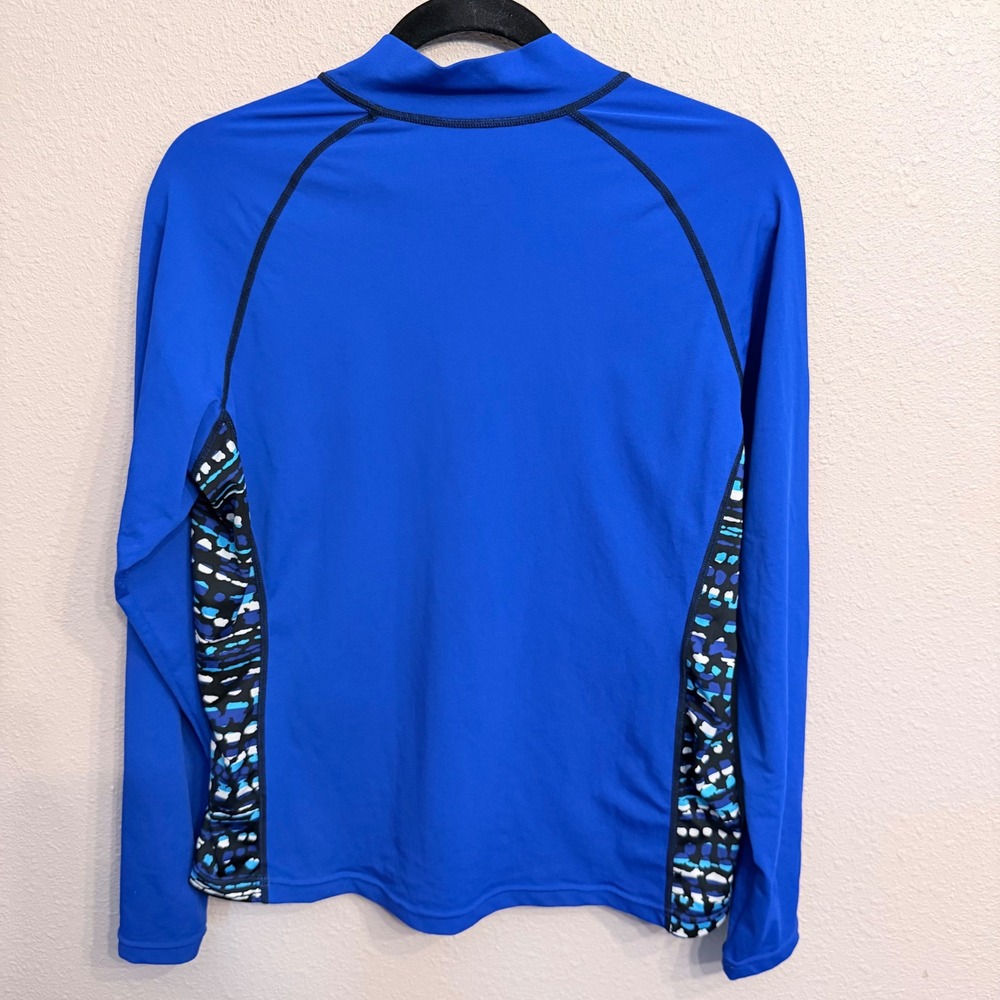 Coolibar Womens UPF 50+ Rash Guard Long Sleeve Quarter Zip Blue Patterned L